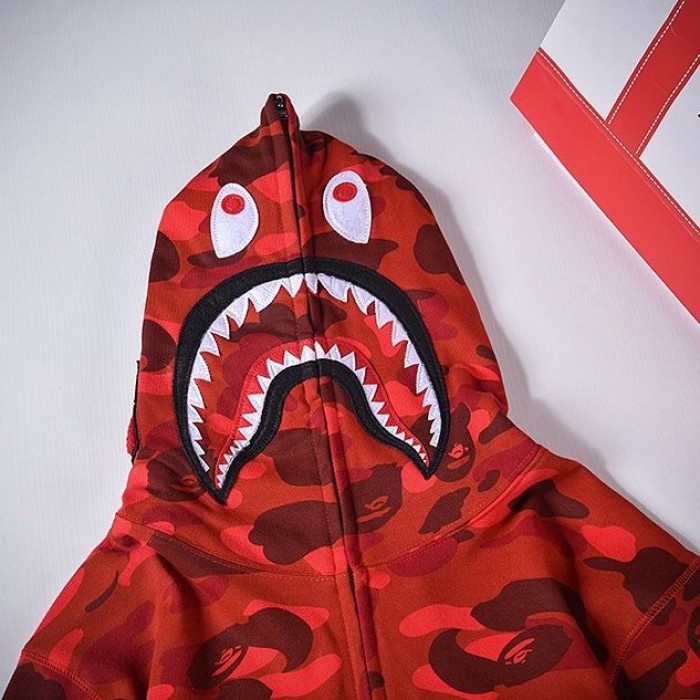 Bape 1st Camo Shark Full Hoodies Red