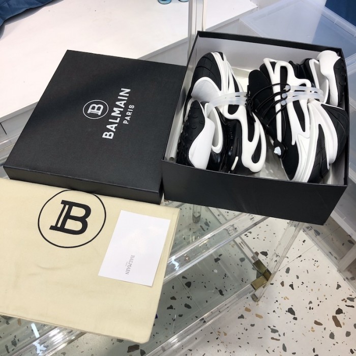 Balmain neoprene and leather Unicorn low-top sneakers Black / White