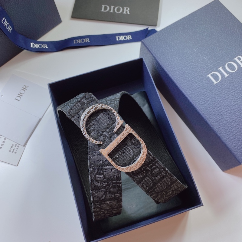 Dior Oblique Jacquard and Grained Calfskin 35 MM Belt Black