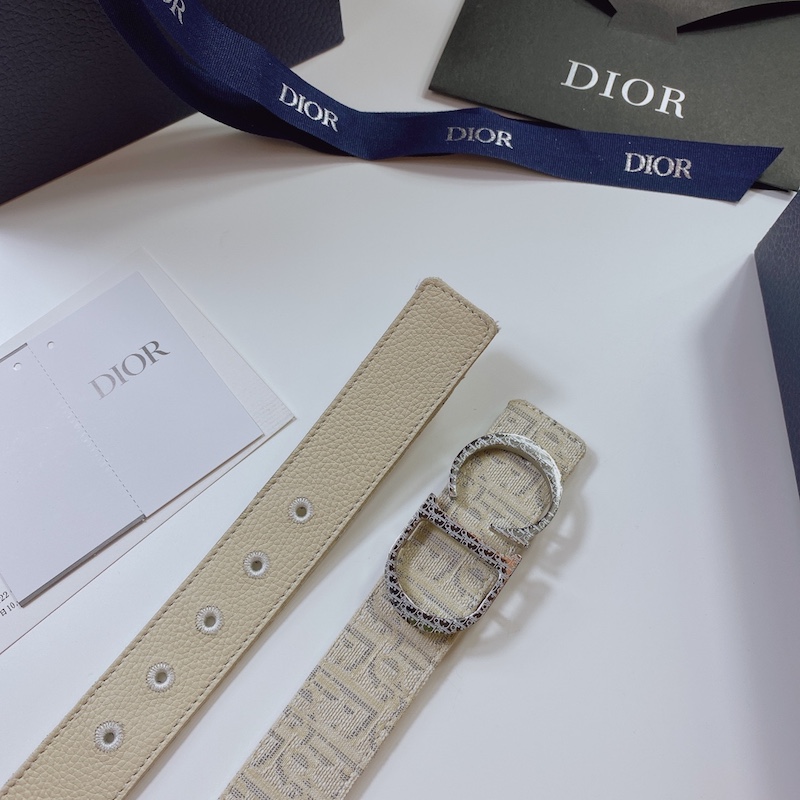 Dior Oblique Jacquard and Grained Calfskin 35 MM Belt White