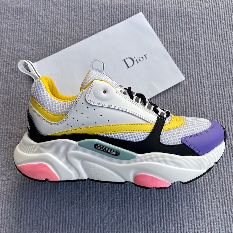 Dior B22 Sneaker in white technical knit and white and yellow calfskin