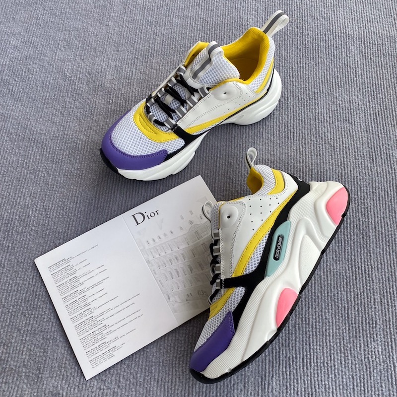 Dior B22 Sneaker in white technical knit and white and yellow calfskin