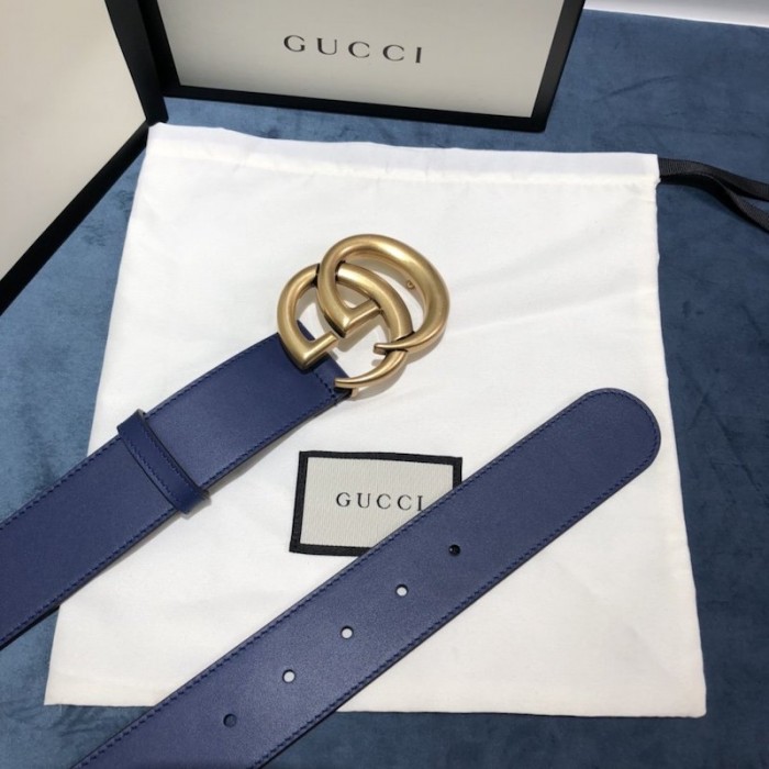 Gucci Leather belt with Double G buckle Blue