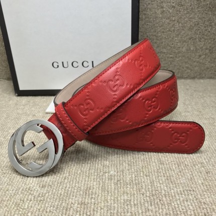 gucci signature leather belt red
