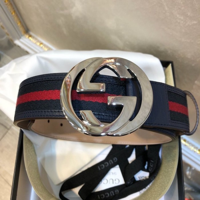 Gucci Stripe Leather Belt Blue Red