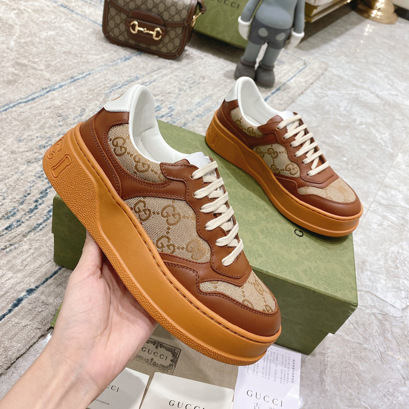 Gucci GG embossed sneaker brown leather