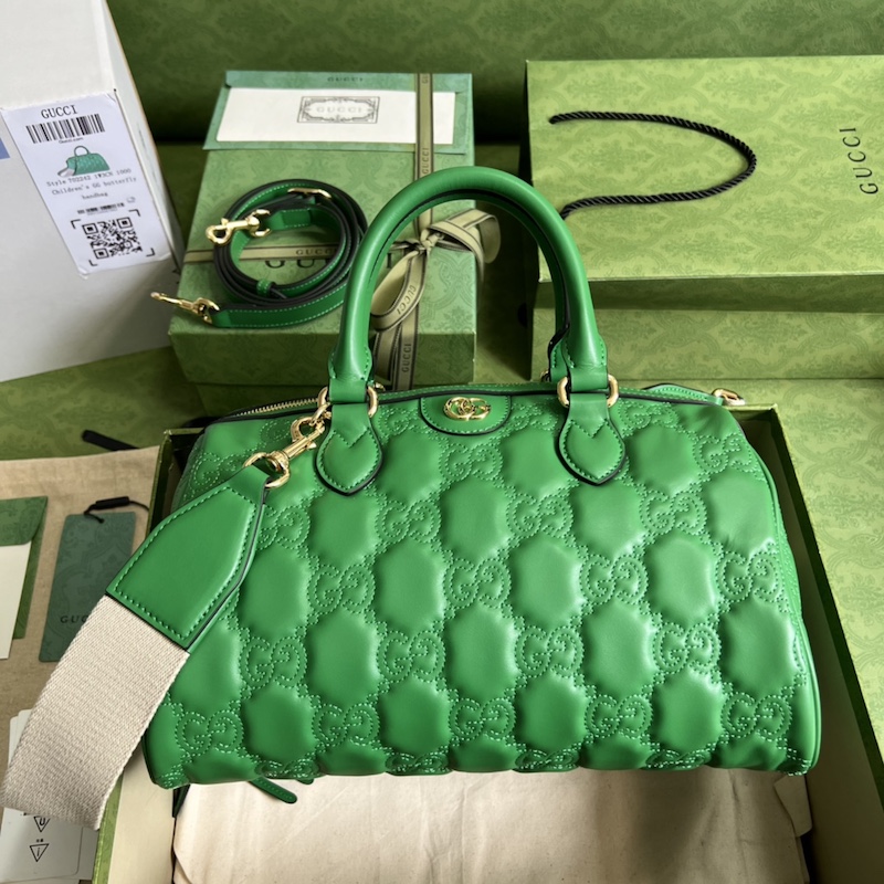 Gucci GG matelassé leather top handle bag green ‎702242