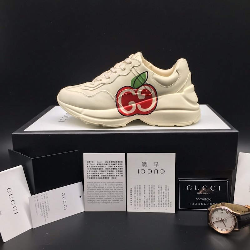 Gucci Rhyton Leather Sneaker with Apple Print