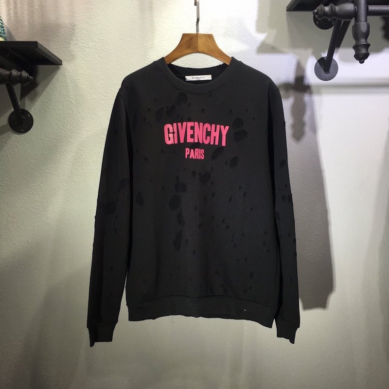 Givenchy Paris Destroyed Sweatshirt Black with Red