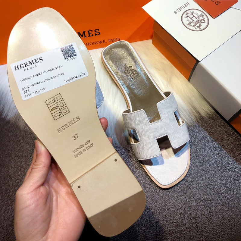 Hermes Women Oran Sandals in Epsom Leather White