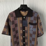 Replica Louis Vuitton Damier Short-Sleeved Cotton Knit Shirt