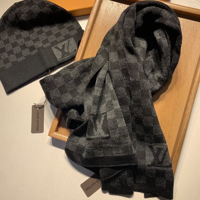 LV Petit Damier Scarf and Beanie wool set Brown - Scarves & Wraps, Facebook Marketplace