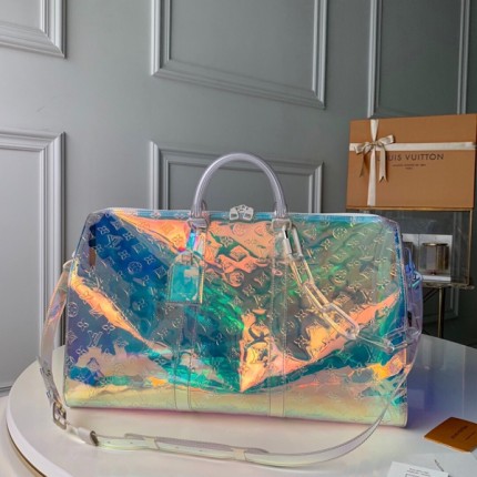 Auth Louis Vuitton Monogram Prism Keepall Bandouliere 50 Travel Bag M53271