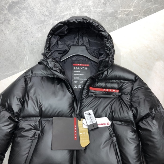 Prada Light Nylon hooded puffer jacket Black