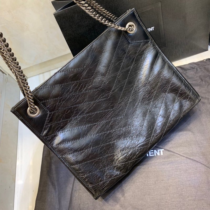 YSL Niki Medium Shopping Bag in Crinkled Vintage Leather Black