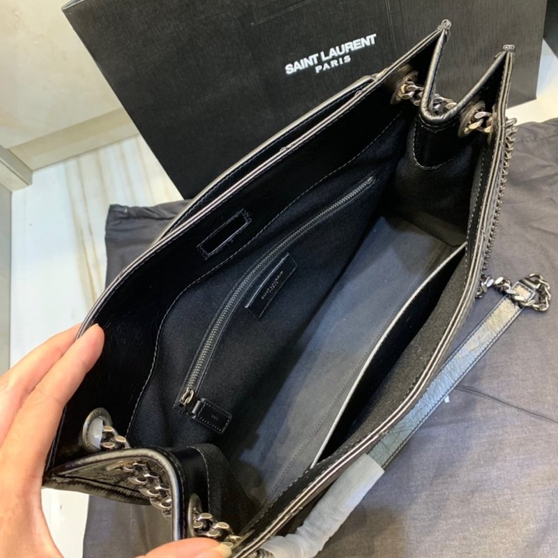 YSL Niki Medium Shopping Bag in Crinkled Vintage Leather Black